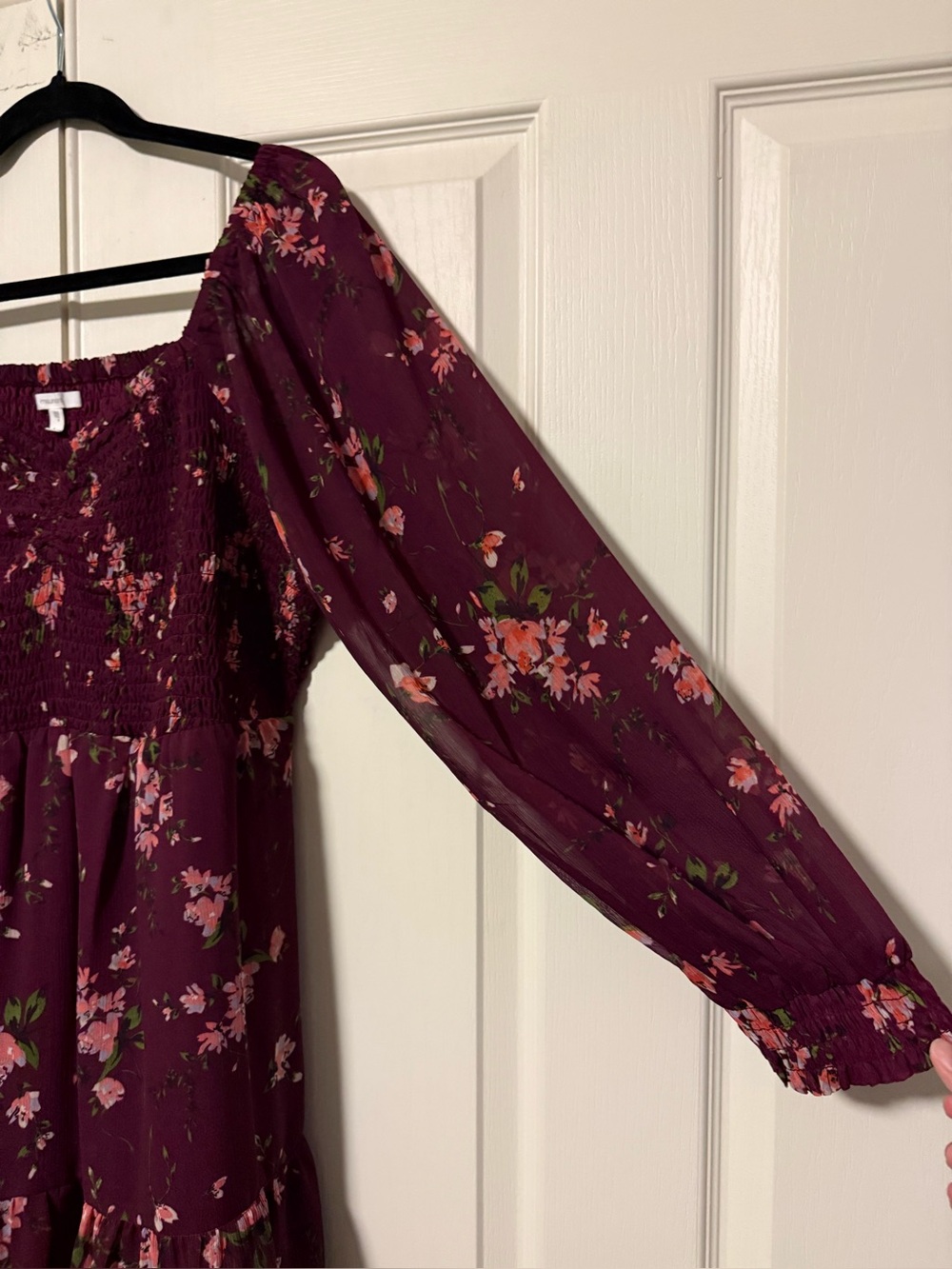 Maurice’s Women’s Floral Shirred Bodice Dress - Burgundy Pink- 1X - Picture 2 of 7